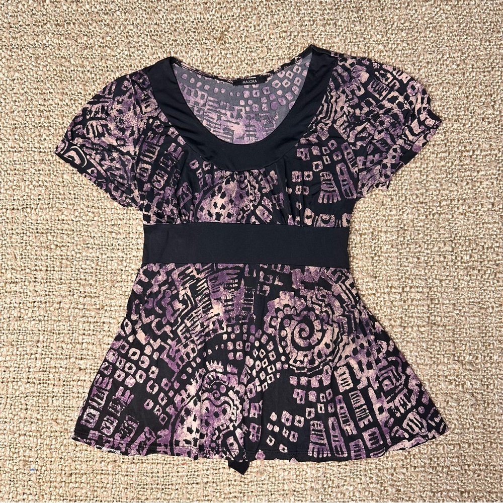 Vintage MAJORA Boho Women’s Size Small Patterned Tie-Back Blouse